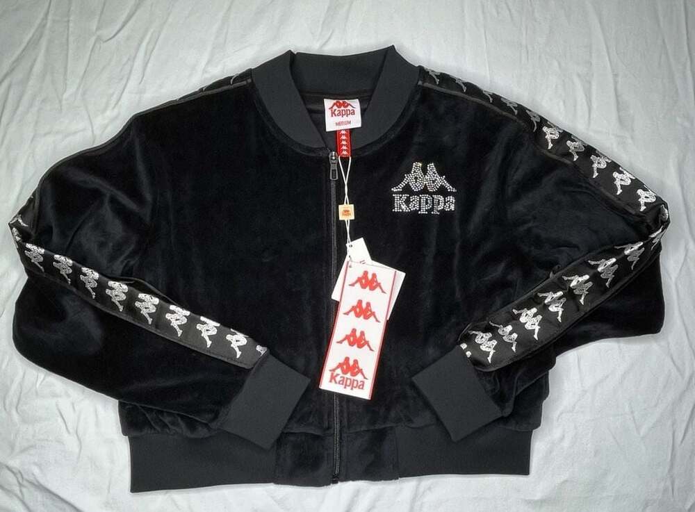Kappa Women's Rhinestone Embellished Velour Crop Zip-Up Track Jacket Size Medium